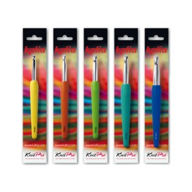 AGUJAS GANCHILLO ALUMINIO PLATA CON MANGO DE COLORES