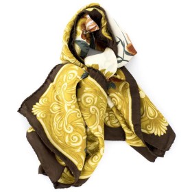 PAÑUELO ESTAMPADO FLORES MARRON