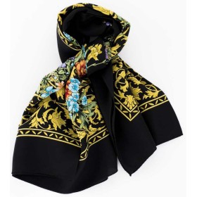 PAÑUELO SEDA FLORES NEGRO