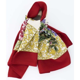 PAÑUELO SEDA FLORES ROJO-MARFIL
