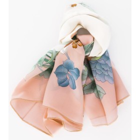PAÑUELO SEDA FLORES ROSA