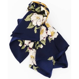 PAÑUELO SEDA NATURAL  ESTAMPADO FLORES-CADENA-AZUL