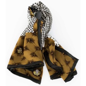 PAÑUELO SEDA NATURAL MARRON CON  ESTAMPADO -FLORES-INSECTOS